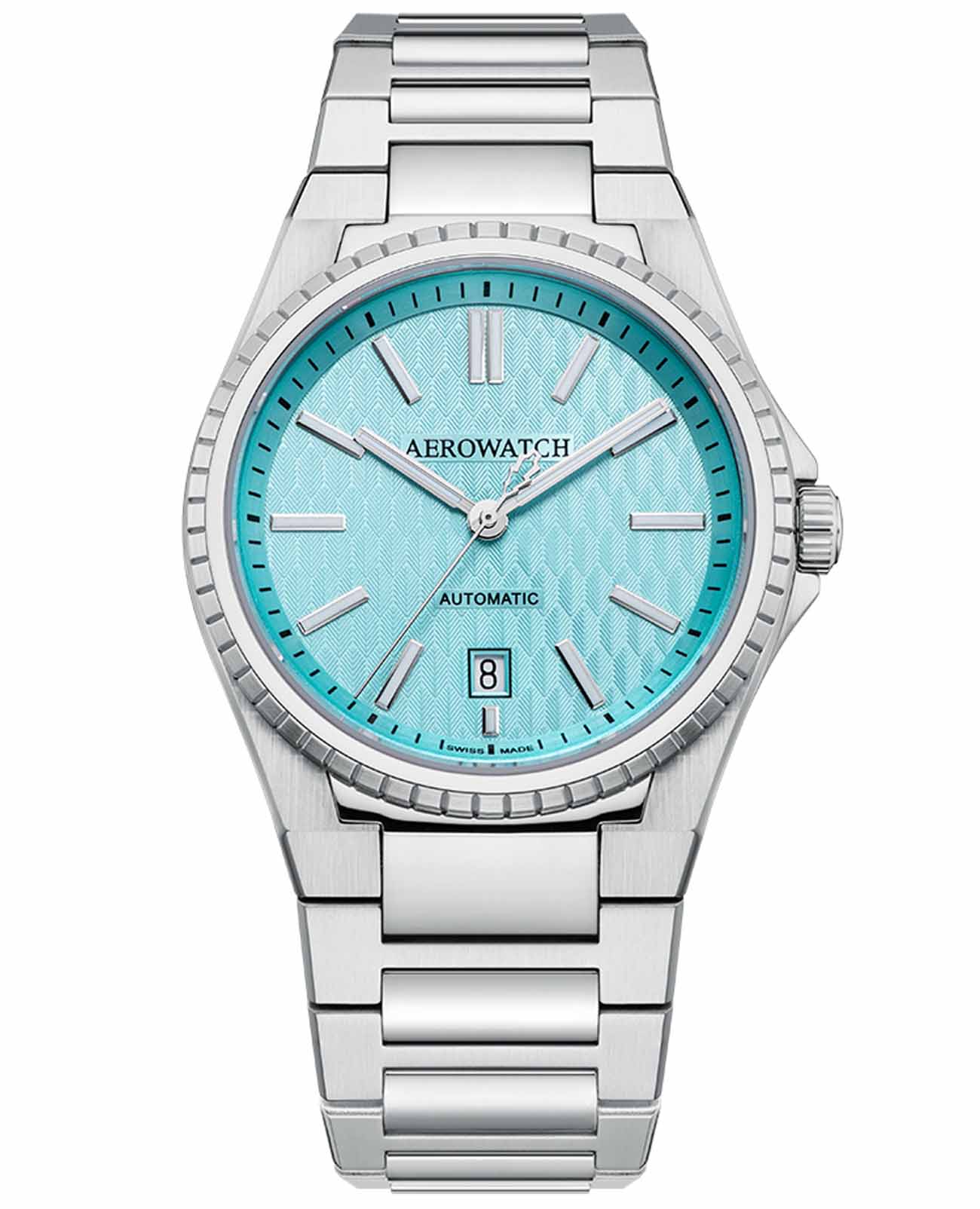 Aerowatch Aerowatch 60998 AA05 M  60998 AA05 M механические мужские часы голубой циферблат, браслет нержавеющая сталь — вид спереди